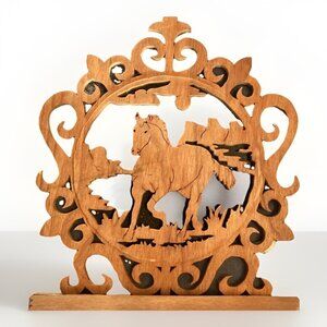 Wood Horse Shelf Primative Equestrian Handcrafted Scroll Work